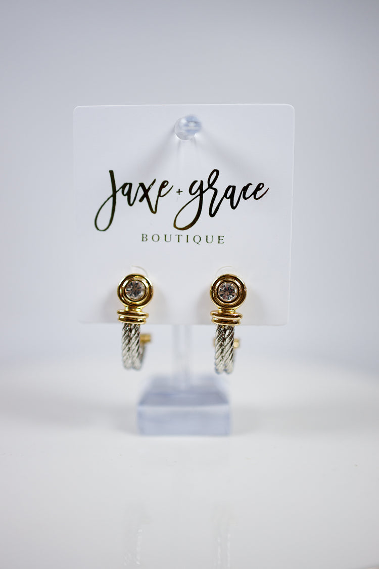 Clear Crystal with Gold Circle Hoops Jaxe + Grace Boutique