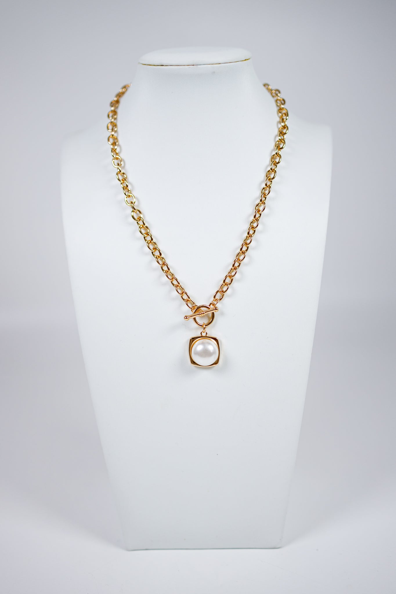 Gold Chain with Toggle and Circle Pearl Necklace Jaxe + Grace Boutique