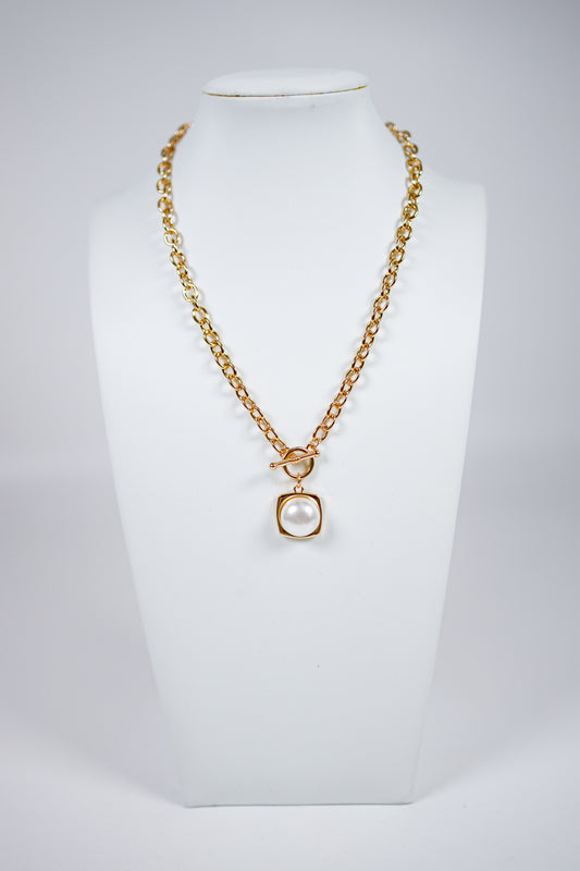 Gold Chain with Toggle and Circle Pearl Necklace Jaxe + Grace Boutique