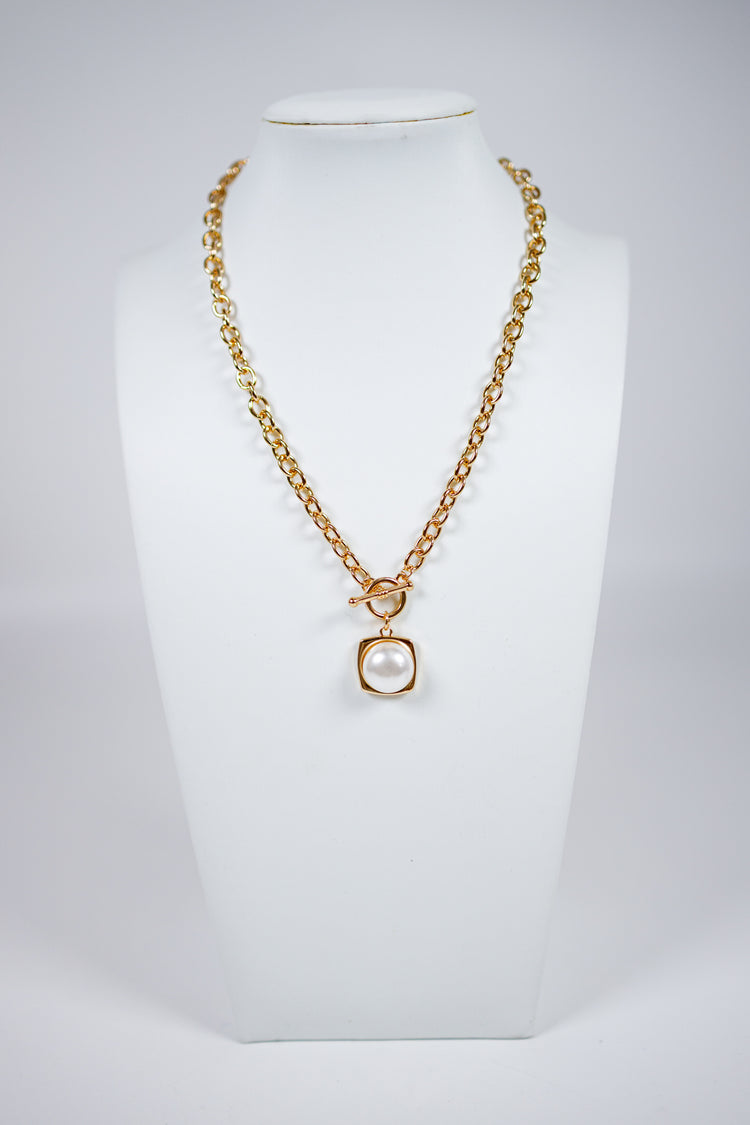 Gold Chain with Toggle and Circle Pearl Necklace Jaxe + Grace Boutique