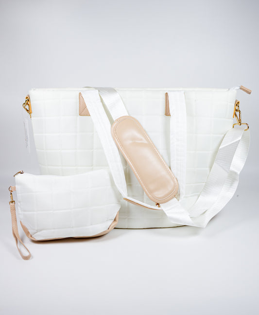 White Quilted Tote Bag Jaxe + Grace Boutique