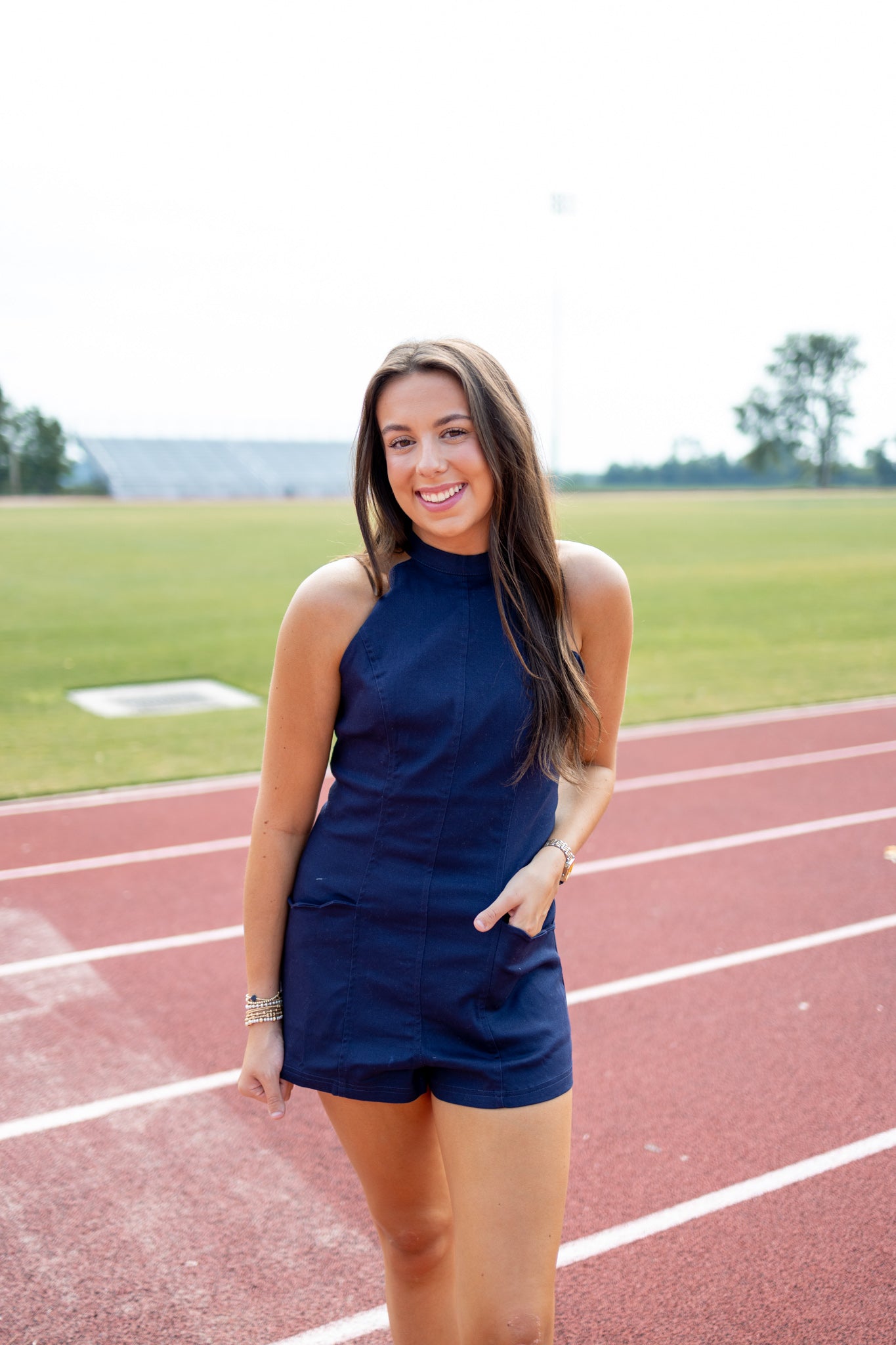 Navy Scallop Detail Romper Jaxe + Grace Boutique