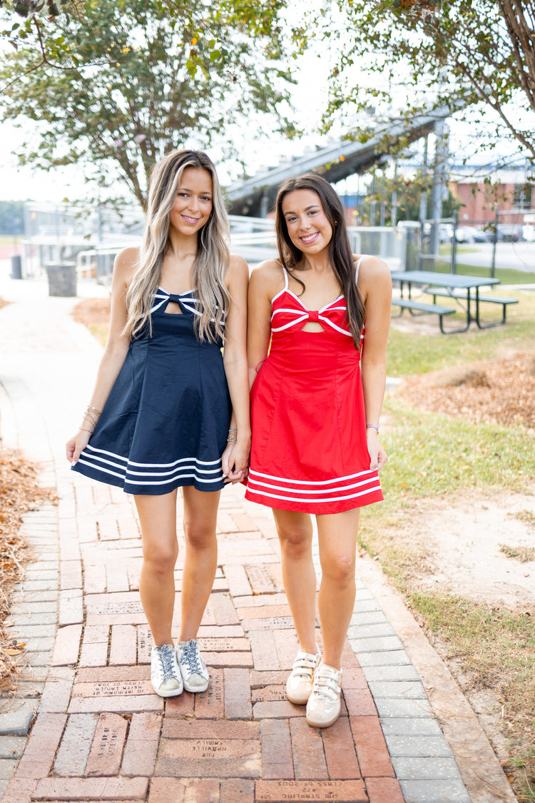 Navy Cutout Back Bow Dress Jaxe + Grace Boutique