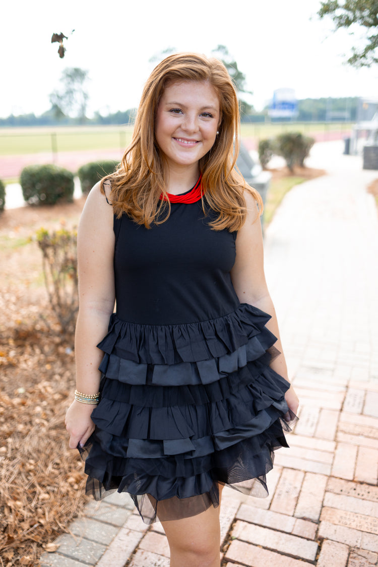 Black Sheer Ruffle Dress Jaxe + Grace Boutique