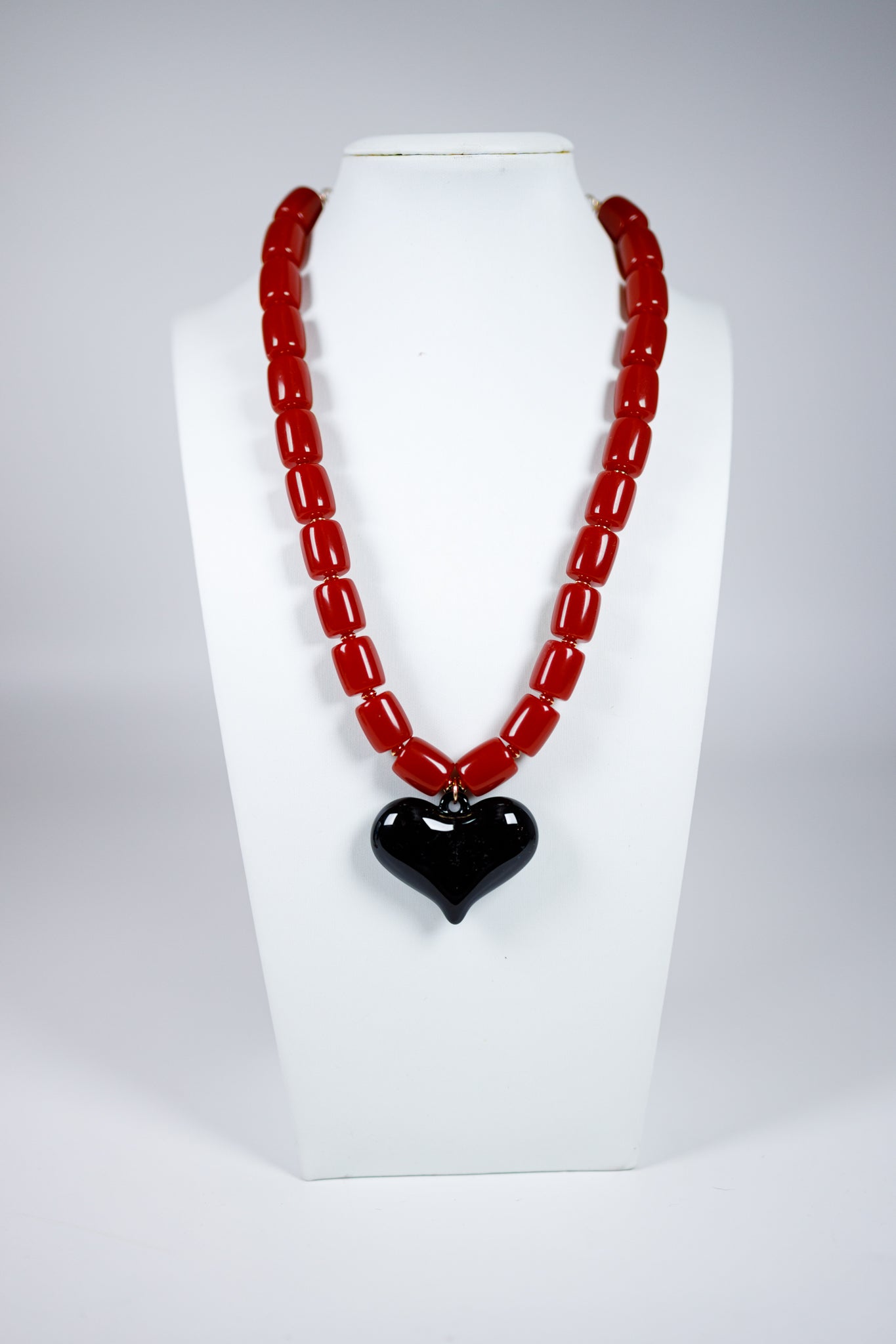 Red & Black Puff Heart Necklace Jaxe + Grace Boutique