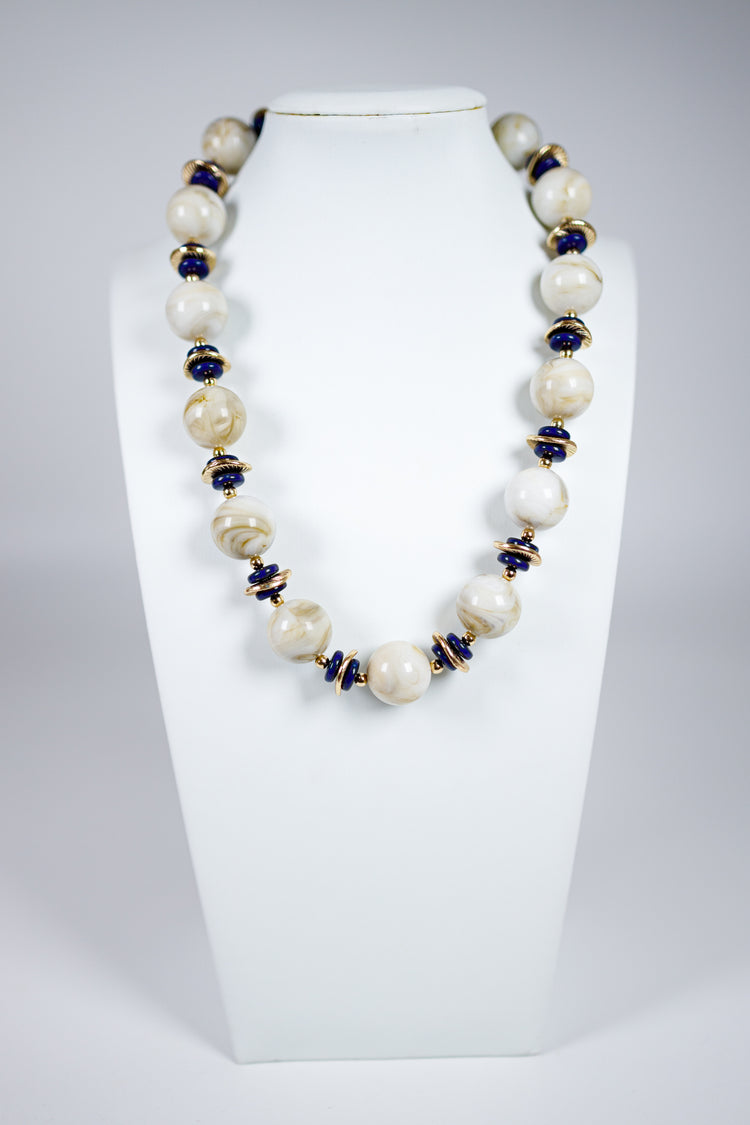 Beige and Navy Marble Necklace Jaxe + Grace Boutique
