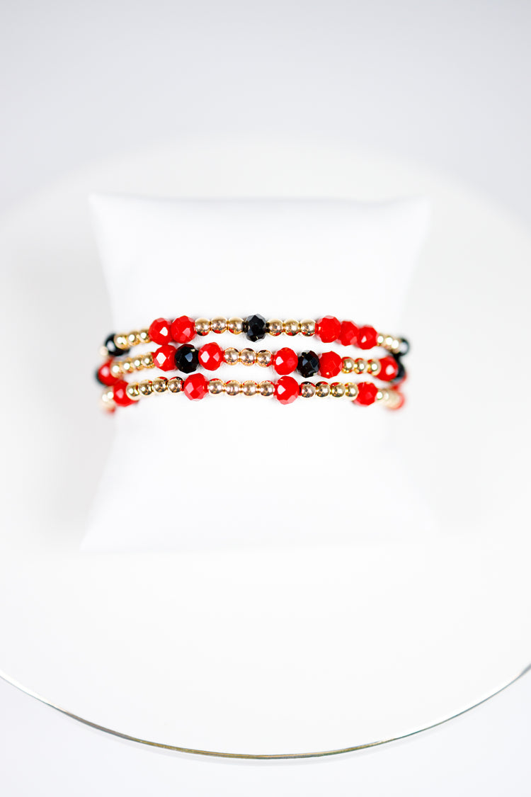 Red & Black 3 Layer Bead Bracelet Jaxe + Grace Boutique