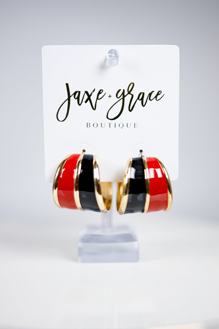 Red & Black Two Tone Acrylic Hoops Jaxe + Grace Boutique