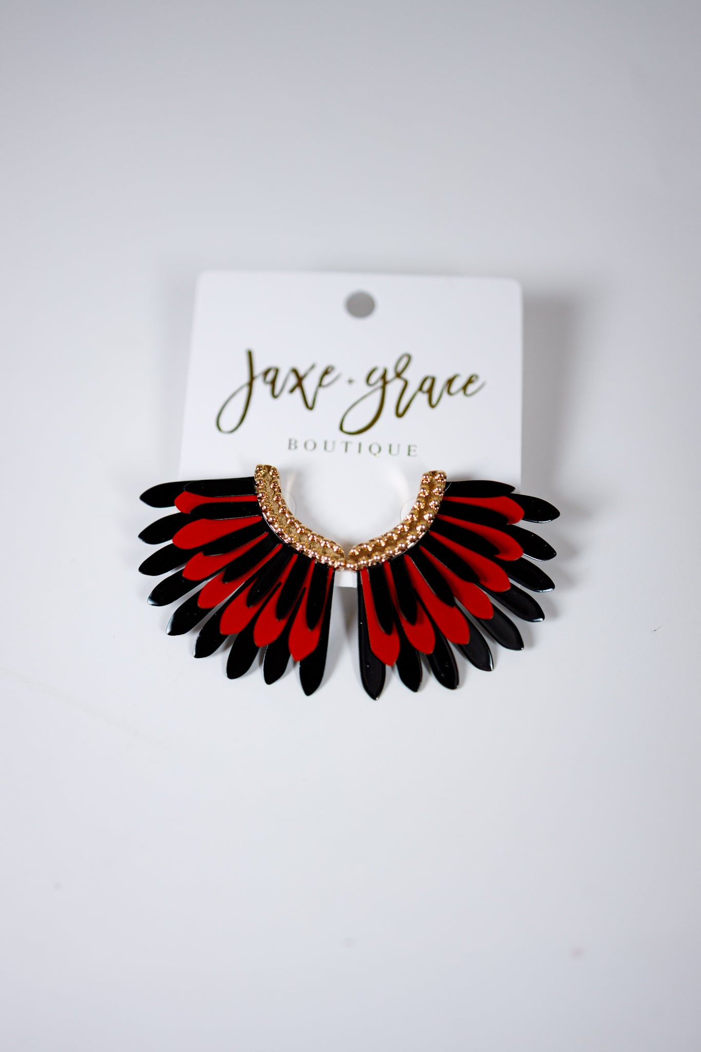 Red & Black Color Coated Wing Earrings Jaxe + Grace Boutique