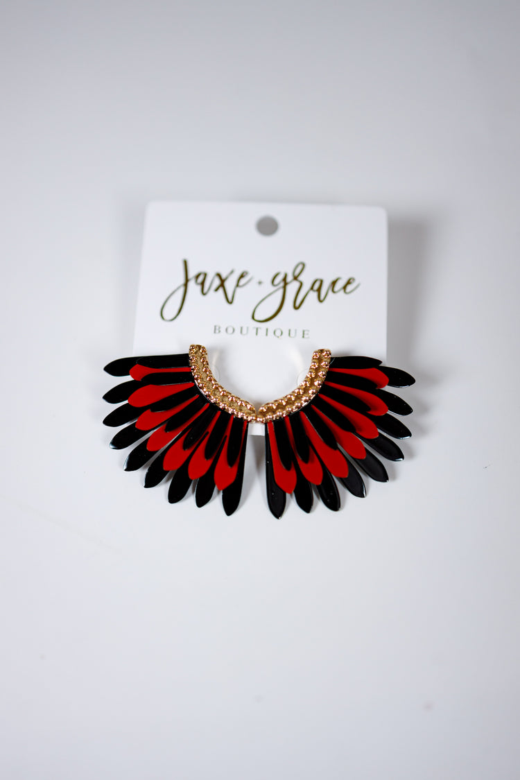 Red & Black Color Coated Wing Earrings Jaxe + Grace Boutique