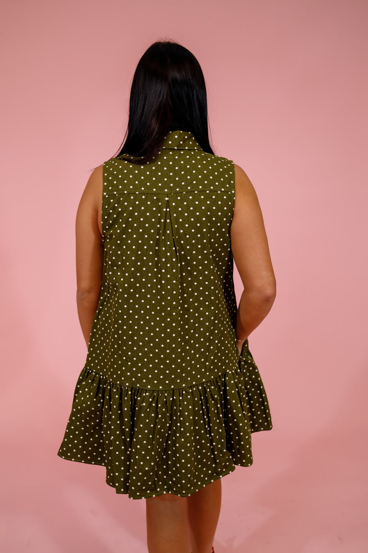 Olive Polka Dot Neck Tie Peplum Mini Dress Jaxe + Grace Boutique