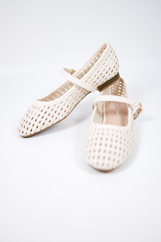 Off White Woven Flats Jaxe + Grace Boutique