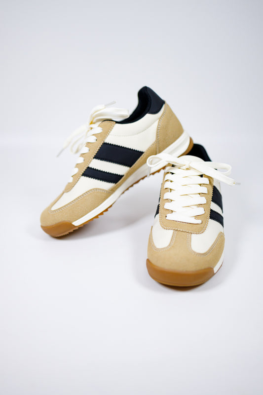 Khaki and Black Stripe Sneakers Jaxe + Grace Boutique