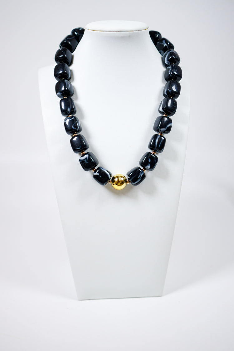 Resin Square Bead w Gold Ball Necklace, VARIOUS Jaxe + Grace Boutique