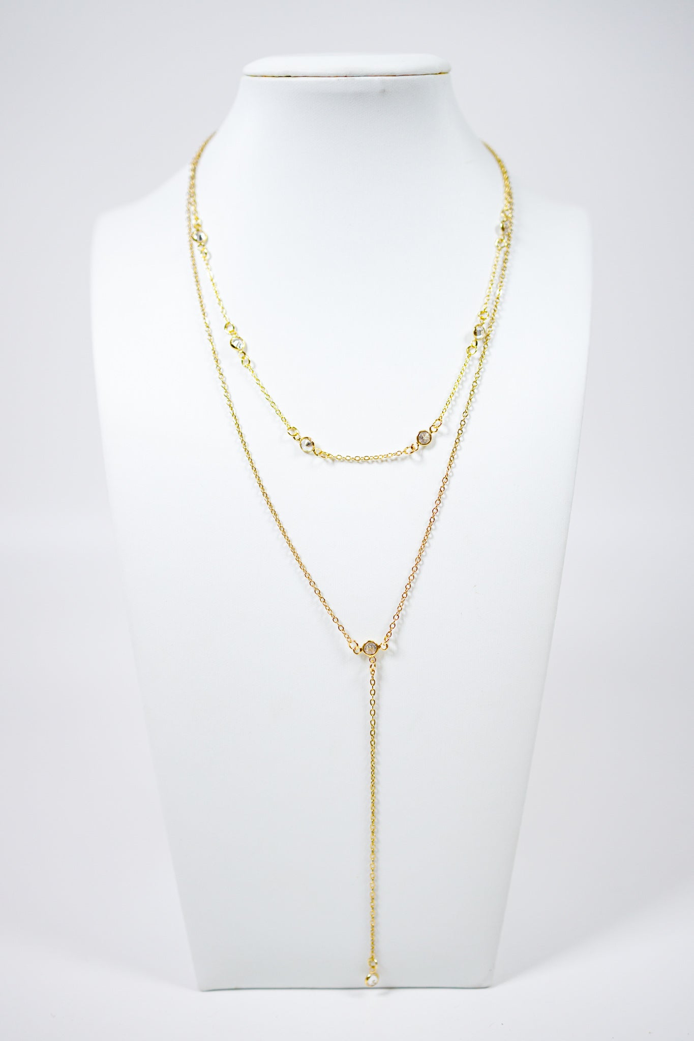 Gold and Crystal Layered Drop Necklace Jaxe + Grace Boutique
