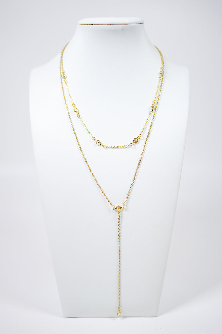 Gold and Crystal Layered Drop Necklace Jaxe + Grace Boutique