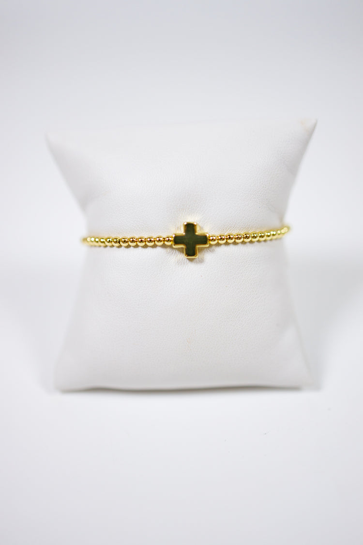 3mm Gold Cross Beaded Stretch Bracelet Jaxe + Grace Boutique