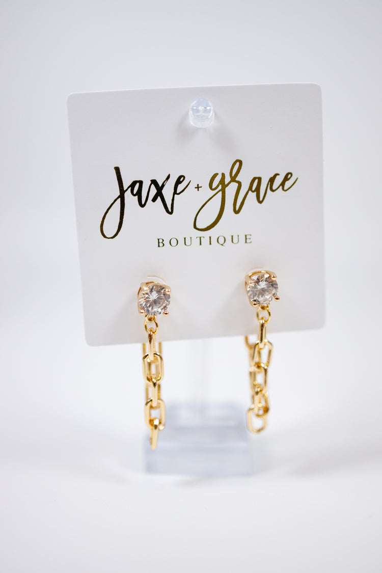 Crystal Stud and Chain Link Earrings Jaxe + Grace Boutique
