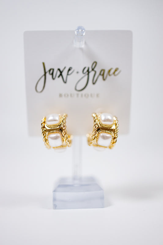 Textured Gold and Pearl Hoop Earrings Jaxe + Grace Boutique