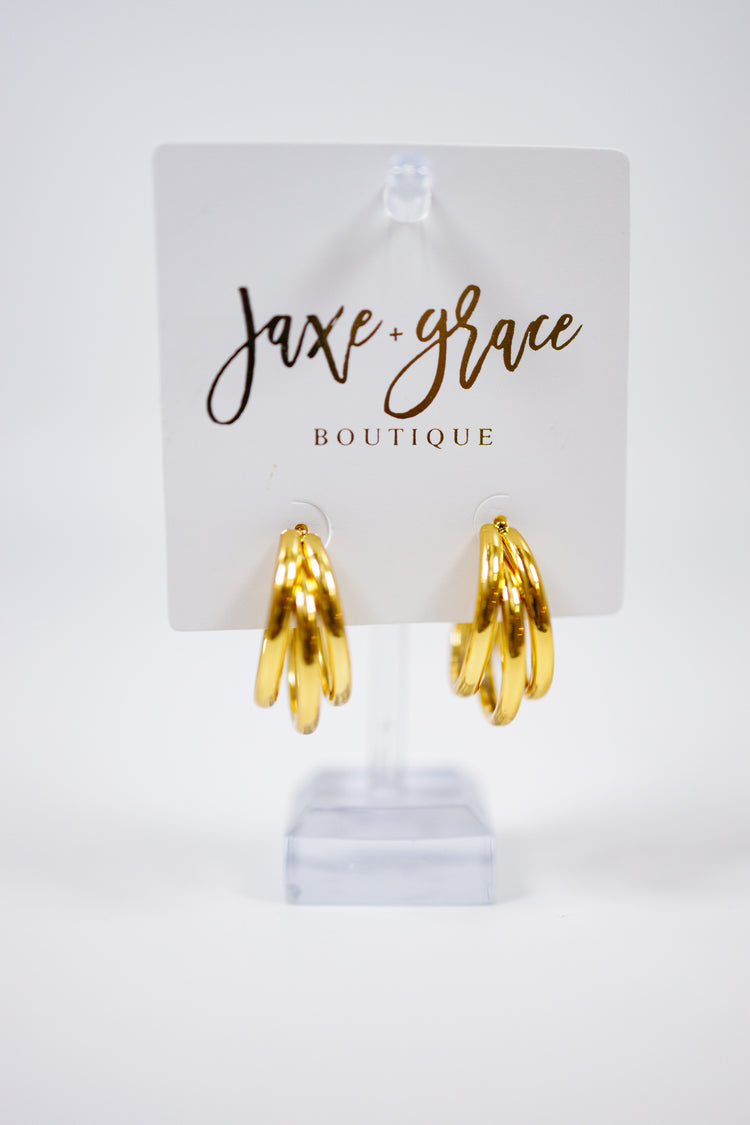 Gold Waterproof Triple Hoops Jaxe + Grace Boutique