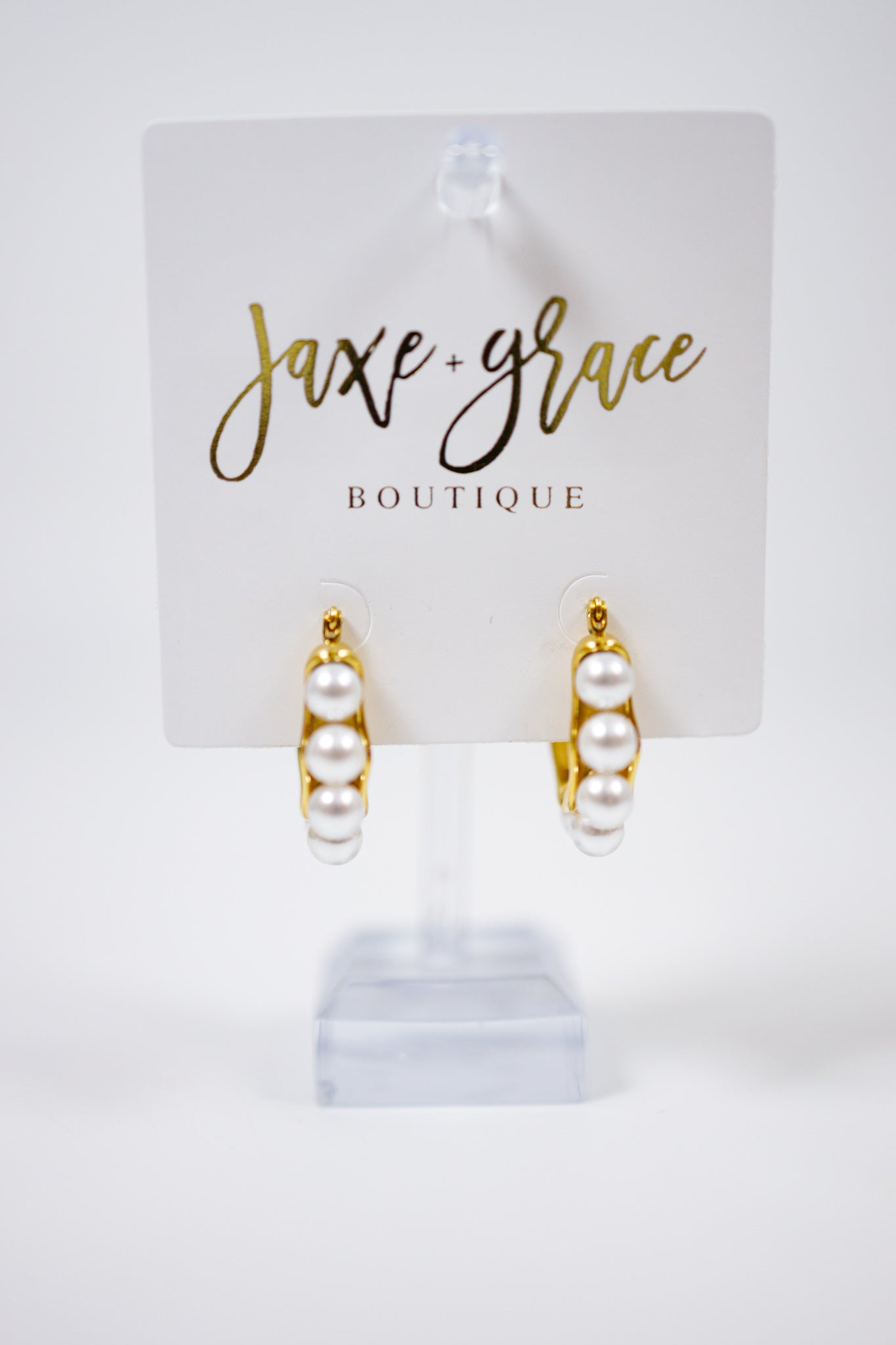 18K Gold Plated Pearl Hoop Earrings Jaxe + Grace Boutique