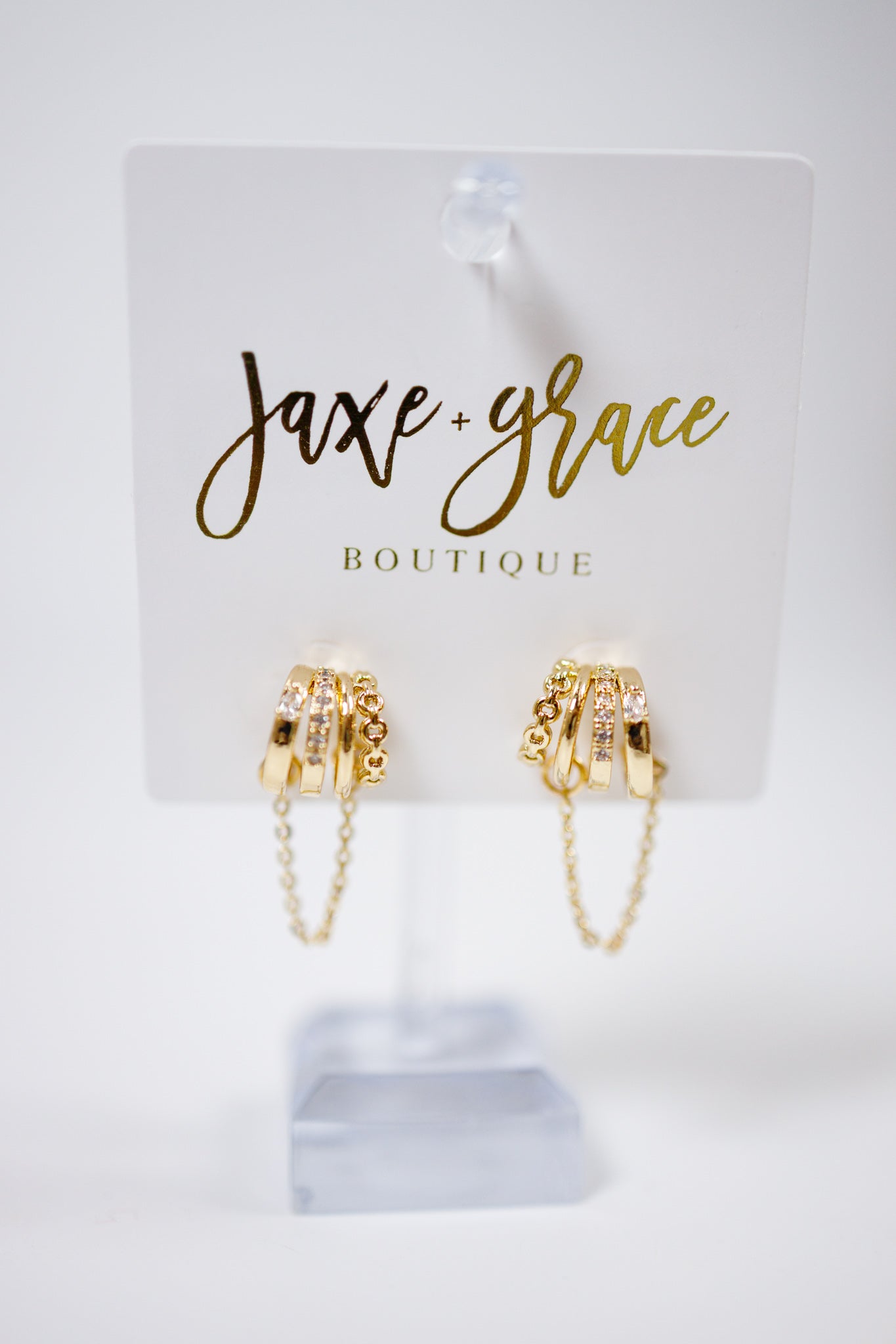 Gold CZ 4 Row Chain Hoops Jaxe + Grace Boutique