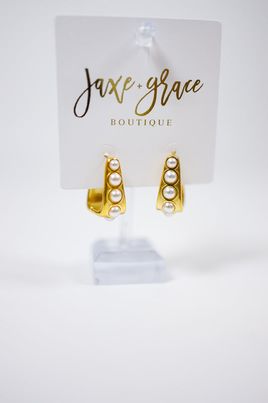 Pearl Gold Plated Geo Huggie Hoops Jaxe + Grace Boutique
