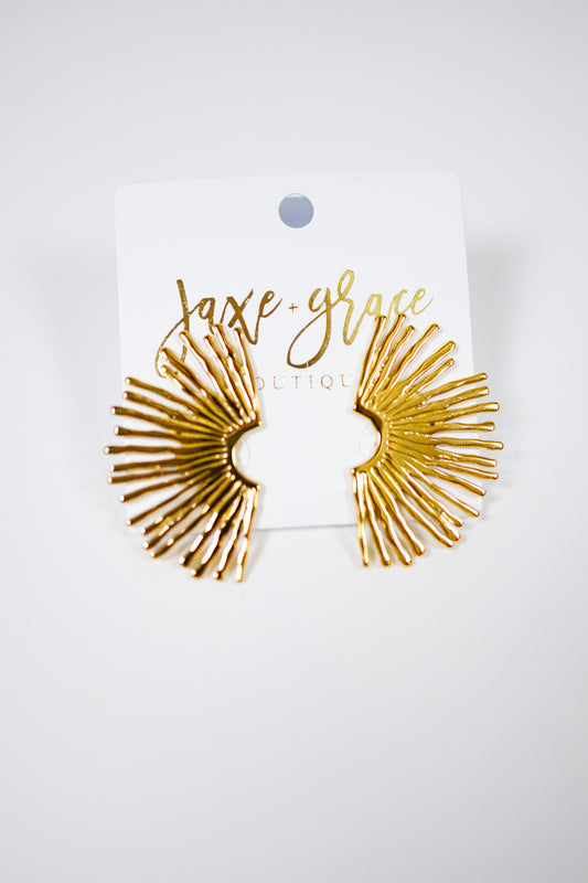 Gold Sunburst Fan Earrings Jaxe + Grace Boutique