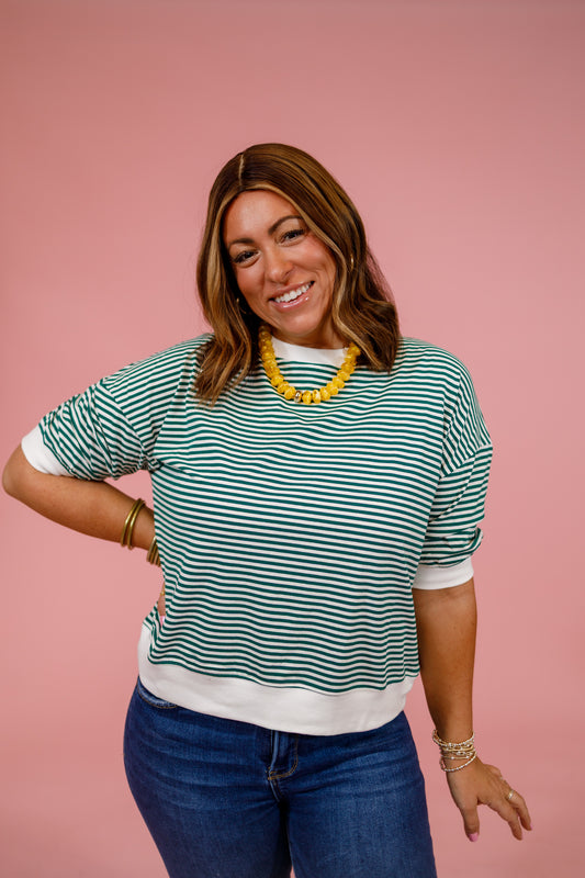 Striped Contrast Top, HUNTER GREEN Jaxe + Grace Boutique