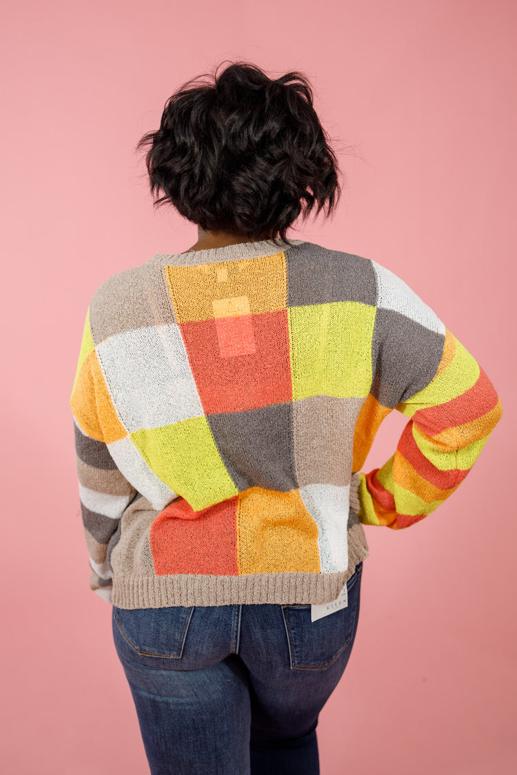 Multi Color Checker Sweater, S-3XL
