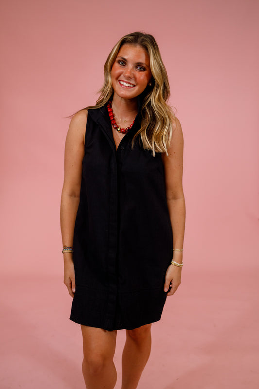 Black Stand Collar Mini Dress Jaxe + Grace Boutique