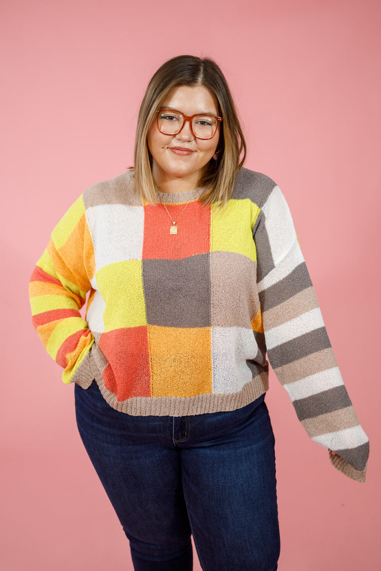 Multi Color Checker Sweater, S-3XL