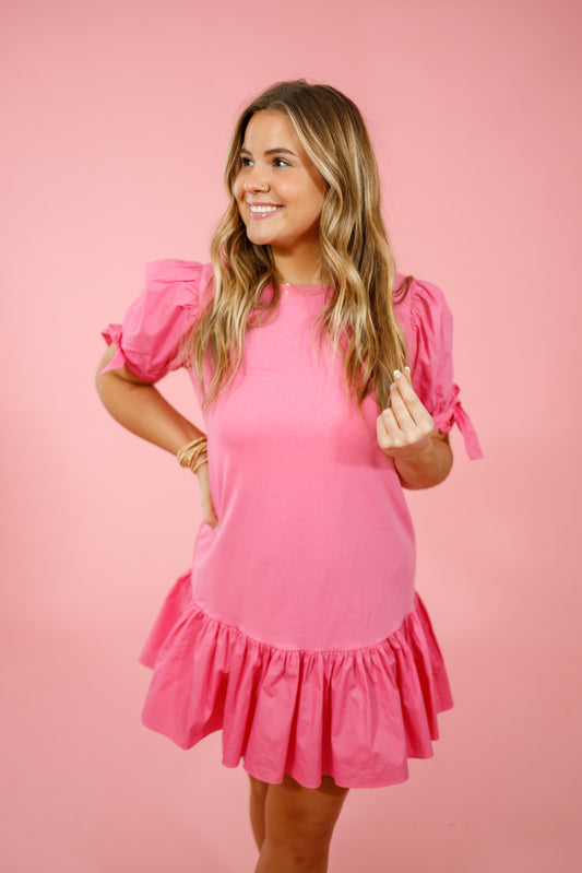 Pink Bow Sleeve Dress