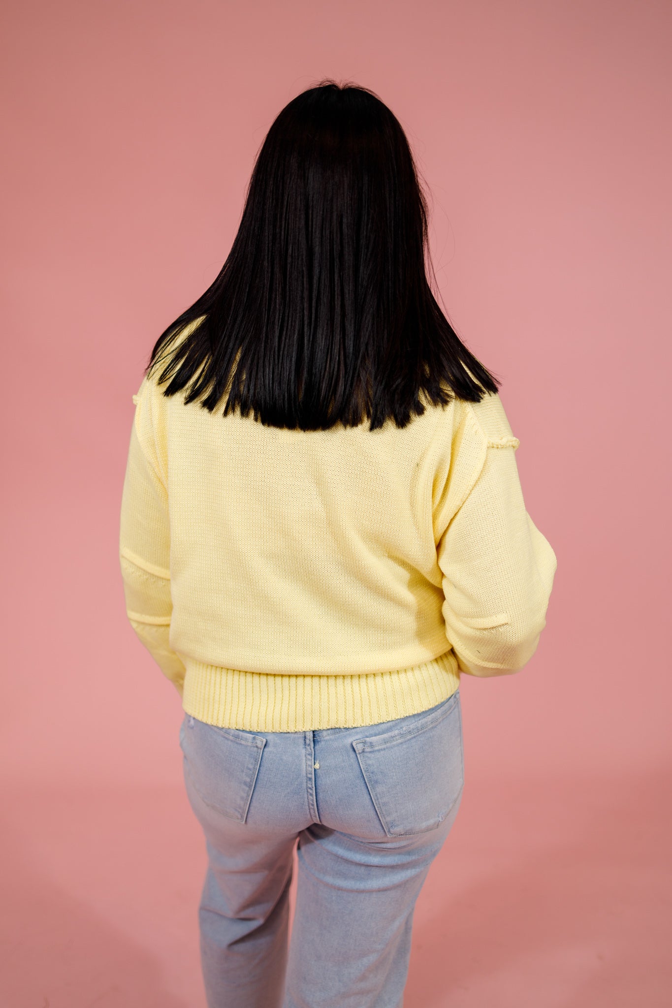 Round Neck Exposed Seam Sweater, LT YELLOW Jaxe + Grace Boutique