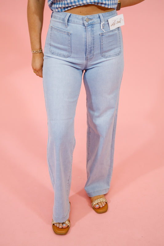 Light Wash Front Pocket Wide Leg Jeans