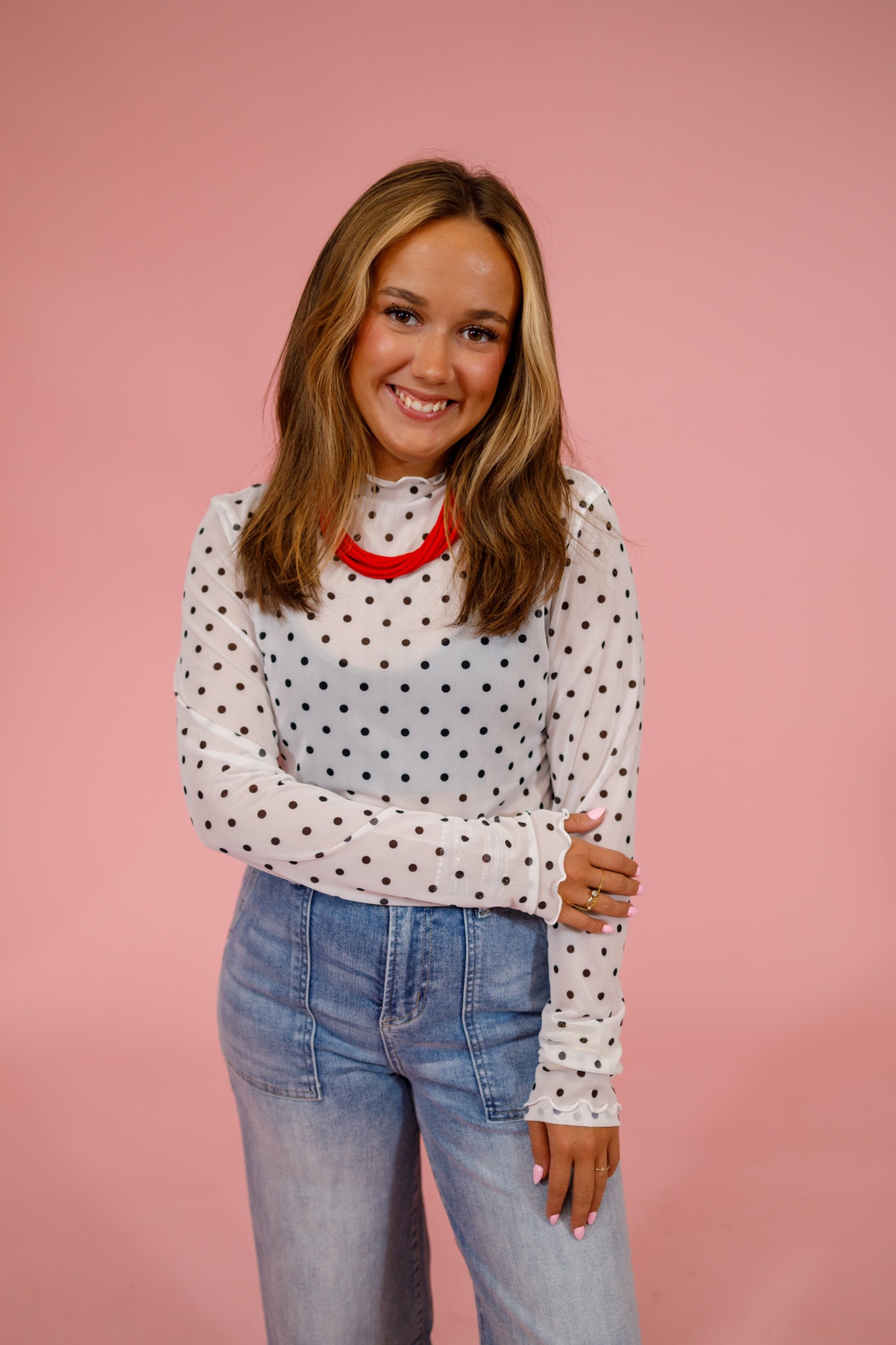 White Polka Dot Mesh Layering Top Jaxe + Grace Boutique