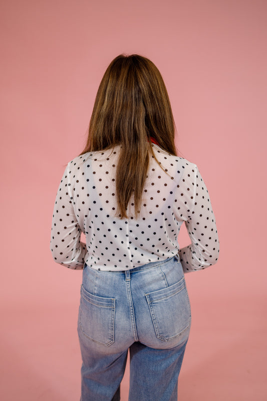 White Polka Dot Mesh Layering Top Jaxe + Grace Boutique
