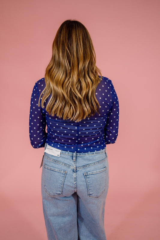 Navy Polka Dot Mesh Layering Top Jaxe + Grace Boutique