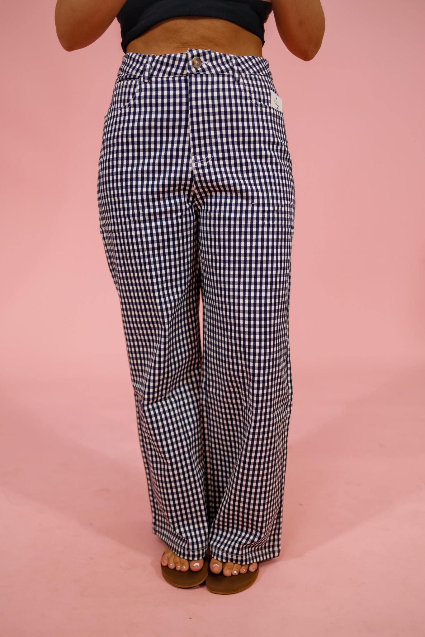 Navy Gingham Straight Leg Pants Jaxe + Grace Boutique