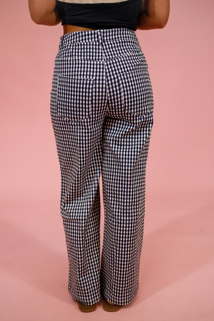 Navy Gingham Straight Leg Pants Jaxe + Grace Boutique