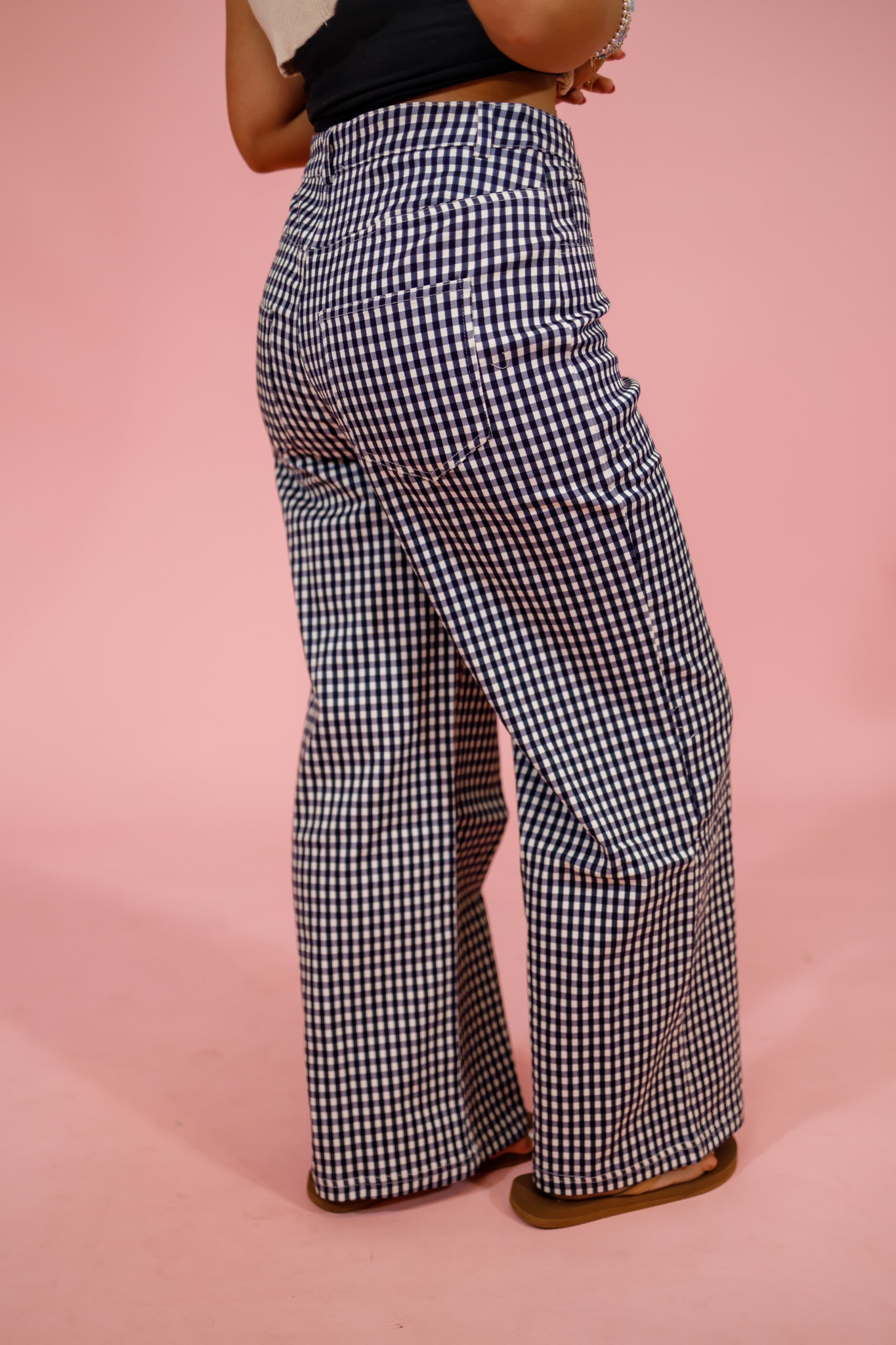 Navy Gingham Straight Leg Pants Jaxe + Grace Boutique