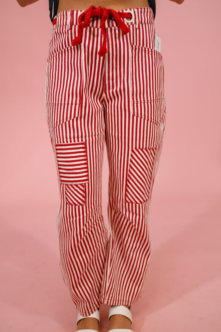 Stripe Twill Barrel Pants, RED Jaxe + Grace Boutique