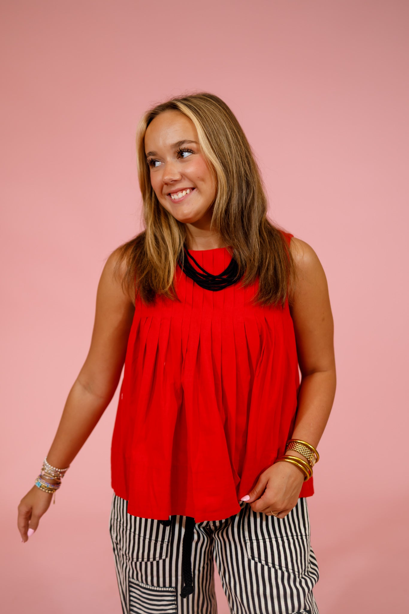 Red Pleated High Low Top Jaxe + Grace Boutique