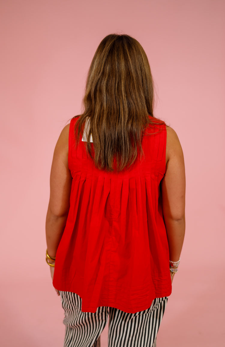 Red Pleated High Low Top Jaxe + Grace Boutique