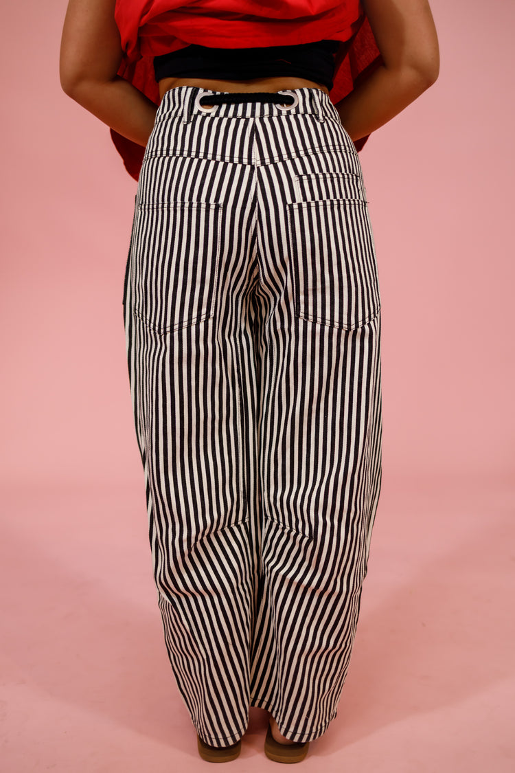 Stripe Twill Barrel Pants, BLACK Jaxe + Grace Boutique