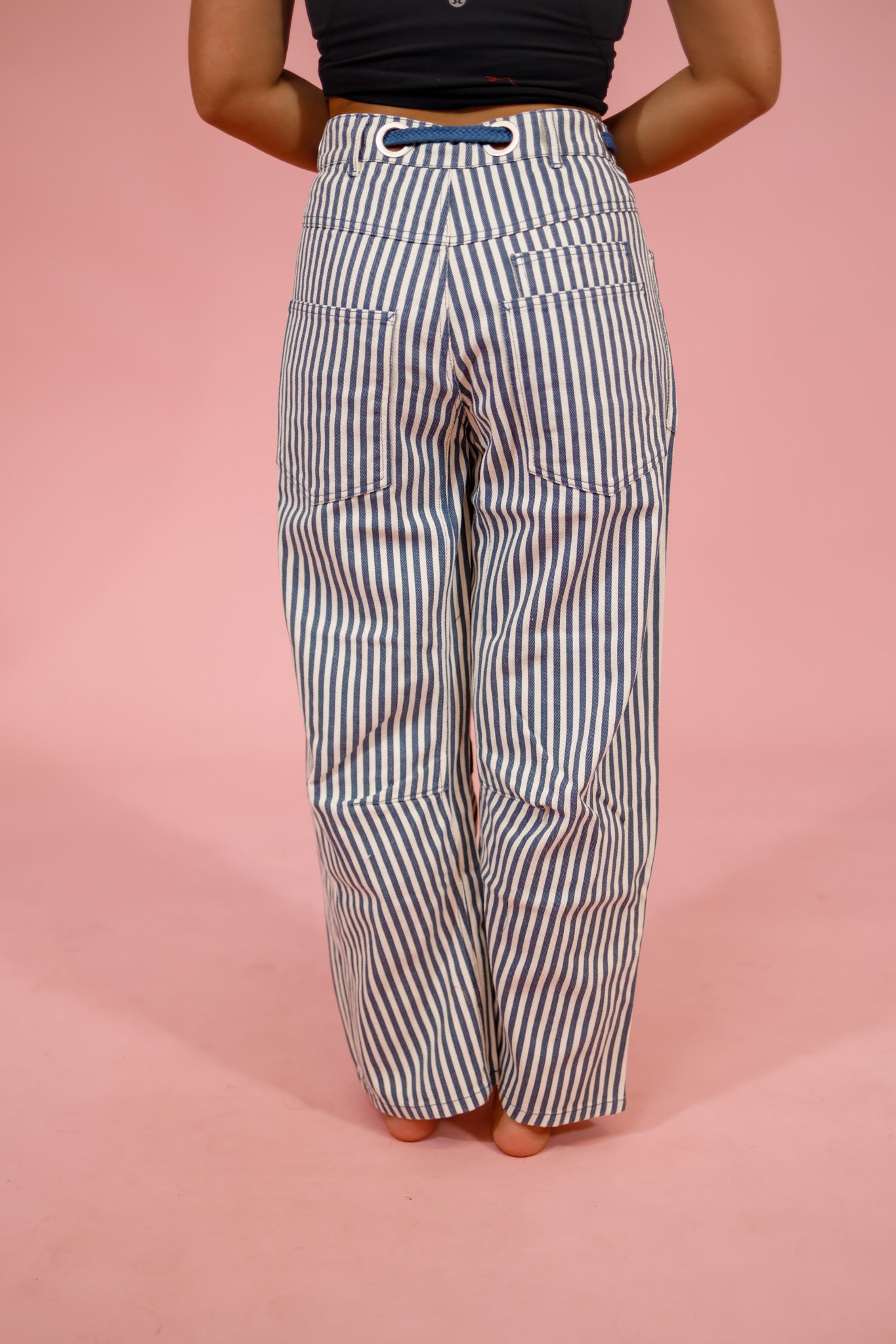 Stripe Twill Barrel Pants, NAVY Jaxe + Grace Boutique