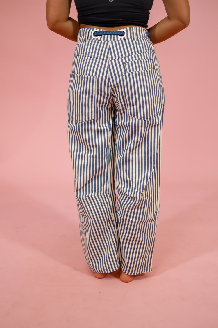 Stripe Twill Barrel Pants, NAVY Jaxe + Grace Boutique