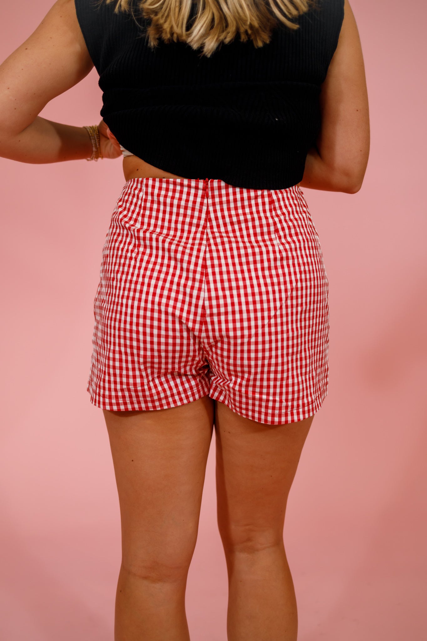 Red Gingham High Waist Shorts Jaxe + Grace Boutique