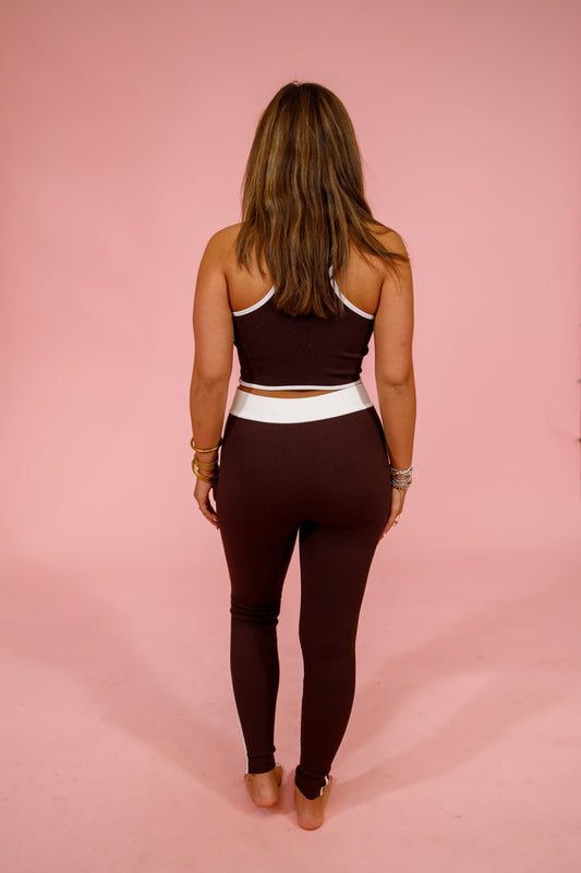 Brown Contrast Trim Leggings Set Jaxe + Grace Boutique