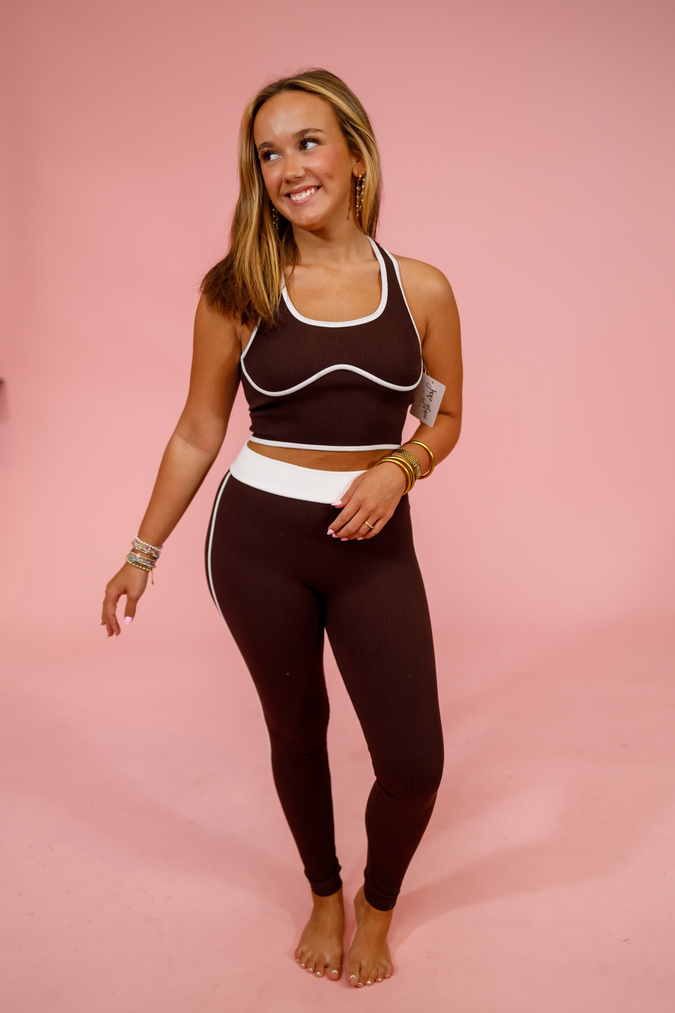 Brown Contrast Trim Leggings Set Jaxe + Grace Boutique